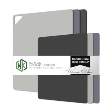 Imagem de Tábuas de corte de plástico para cozinha, WK Tábua de corte flexível conjunto de 6, tapetes de corte antiderrapantes com furo, livre de BPA, pode ser lavado na lava-louças, vários tamanhos