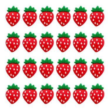 Imagem de ccHuDE 25 peças de enfeites de cupcake de morango de resina vermelha pequenos pingentes de frutas flatback copo de chá de bebê topo de bolo decoração de bolo de frutas doces decoração faça você mesmo