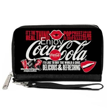 Imagem de Carteira Coca-Cola, zíper ao redor, colagem Coca Cola Its The Real Thing, preto, vermelho, branco, couro vegano