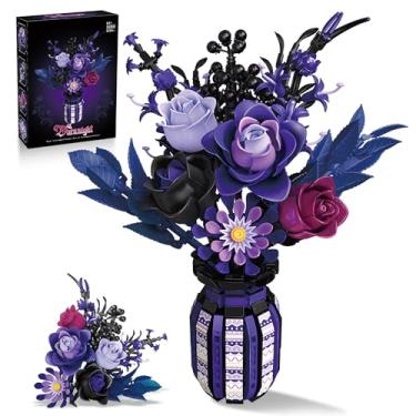 Imagem de ZONECYTD Flowers Bouquet Building Set Halloween Roses Purple Compatible with Lego Botanical Collection Gothic for Women Adults Girls 14+ Home Office Decor