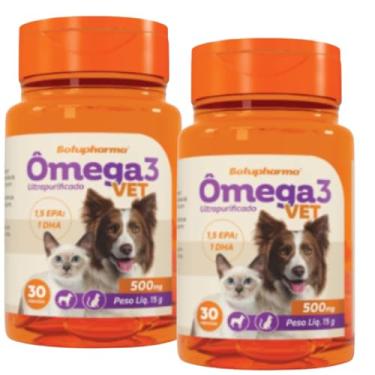 Imagem de Kit 2 Botupharma Omega 3 Vet 500mg 30 Cápsulas Suplemento para Cães e Gatos