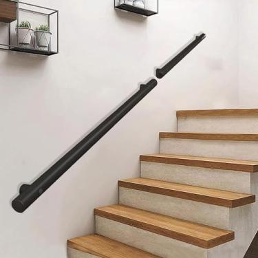 Imagem de Corrimão De Escada Corrimão De Tubo Redondo De Metal Inoxidável Preto - Suporte De 100kg - Kit Completo Corrimão De Parede Para Interior E Exterior, 1m A 6m, 4ft/120cm