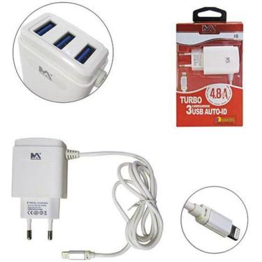 Imagem de Carregador de Tomada Bivolt com 3 Saidas Usb 4,8a e Cabo Ip5 6 7 8 X 1