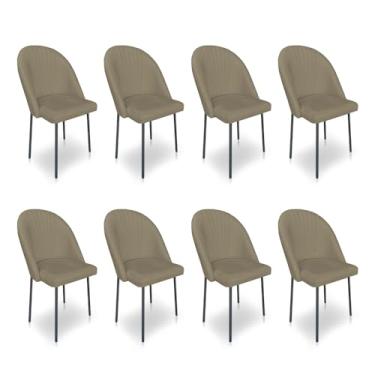 Imagem de Kit 8 Cadeiras Poltrona de Jantar Ariel Suede Marrom Rato Pés de Ferro Preto - Pallazio