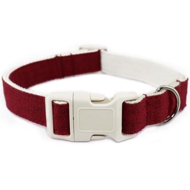 Imagem de Coleira para cães de cânhamo de algodão ajustável, coleira para cães claret, tecido natural macio, colar fofo de casamento para cães pequenos, médios e grandes, Claret-M