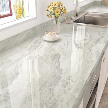 Imagem de STICKEEP Papel de contato de mármore bege brilhante descasque e cole bancadas à prova d'água papel de parede de mármore brilhante autoadesivo de granito dourado para paredes de cozinha, mesa de