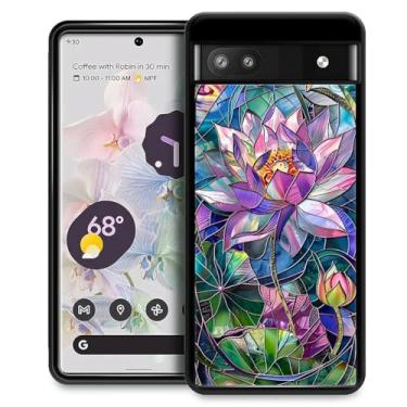 Imagem de CARLOCA Capa compatível com o Google Pixel 6A para meninas à prova de choque antiarranhões capa traseira de PC rígida estética padrão colorido design de vitral flor de lótus