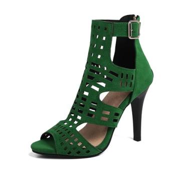 Imagem de SWDZM Botas femininas de dança de salto alto com bico aberto vazado no tornozelo, Verde, 36