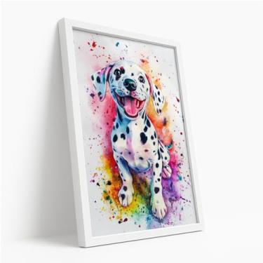 Imagem de Quadro Decorativo Dálmata Colorido Com Moldura Cachorro Pet Fofo Estampa Moderna Colorida Pop Art Alegria Infantil Criativo Divertido