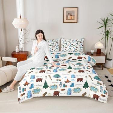 Imagem de Manfei Jogo de cama solteiro de acampamento, aventura na selva, 2 peças, desenho animado de animais selvagens, decoração de quarto de crianças e adolescentes, 1 fronha, sem lençol