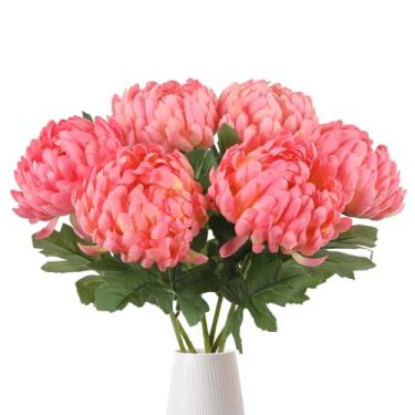Imagem de ICBOX 6 peças de flores artificiais de crisântemos grandes, 48 cm, rosa, artificiais, mães, flores, aranha, mãe, flor, para arranjos florais, buquês, decoração de casa (rosa)