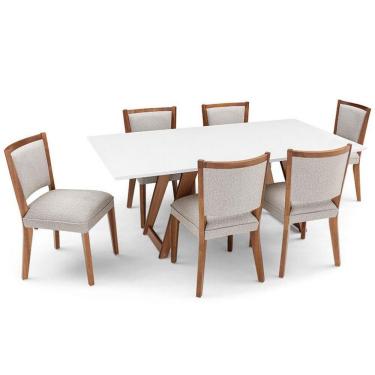 Imagem de Mesa De Jantar Herval Moara Com 6 Cadeiras Em Poliéster Off White Com Amêndoa