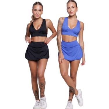 Imagem de KIT 2 Conjunto Top Bojo e Short Saia Serra e Mar Roupas para Academia Treino Moda Fitness-Feminino