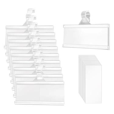 Imagem de ccHuDE 25 conjuntos de etiquetas de prateleira de plástico transparente suportes de etiquetas de prateleira de arame placas de preço prateleiras cesto de etiquetas clipe de etiqueta suporte de