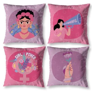 Imagem de Kit 4 Almofadas Cheias Frida Feminista Decorativa com Enchimento Decor