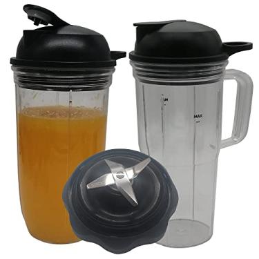 Imagem de Lâmina de substituição fácil de torcer com 1 copo de 680 g com alça e 1 copo de 680 g e 2 peças para tampa, compatível com o liquidificador combo Nutri Bullet (1 * 680 g + 1 * 680 g com alça)