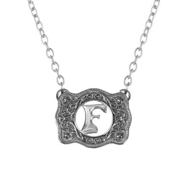 Imagem de SENFAI Colar com fivela de cinto, estilo ocidental, pingente de letra inicial, design decorativo com fivela de cinto, Small, Latão, Sem Pedra Preciosa