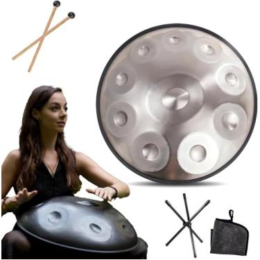 Imagem de Instrumento Handpan - 432hz/440hz 9/10/12 Notas - Tambor De Língua De Aço De 22 Polegadas - Tambor De Mão Pan Com Suporte De Tambor Para Cura Sonora, SILVER_10 NOTES, 440Hz
