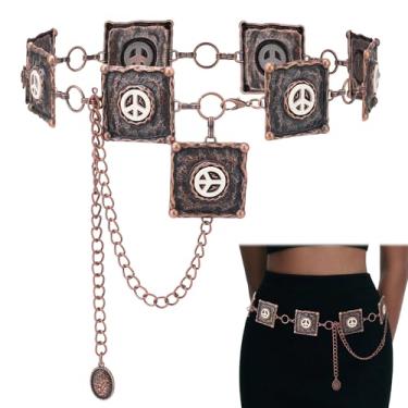 Imagem de JMScape Cinto feminino turquesa ocidental boho cowgirl concho cinto de metal para concerto country joias vintage, B - Marrom, 50inch(34''+extended chain 16'')