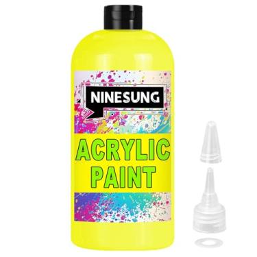 Imagem de Ninesung Tinta acrílica amarela neon - Tamanho volumoso - 481.9 g/500 ml Tintas acrílicas Pintura profissional para tela Tecido Rock Easter Egg Wood Ceramic Glass Art Craft Painting (amarelo neon, 17