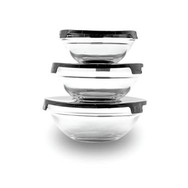 Imagem de Kit 3 Potes Tigelas Vidro Redondo com Tampa Preta (STO2986)