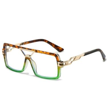 Imagem de Óculos de sol vintage masculino e feminino luxuoso pequeno vintage degradê transparente espelhado (verde leopardo transparente)