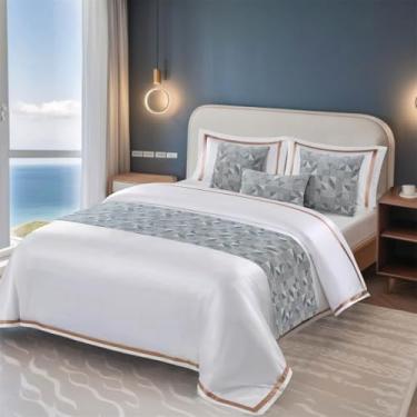 Imagem de Cachecol de cama de hotel moderno colcha decorativa geométrica dupla face disponível protetor de cama sem desbotamento toalha de cama para cama solteiro queen king size - azul||Apenas 1 fronha 50 x 50