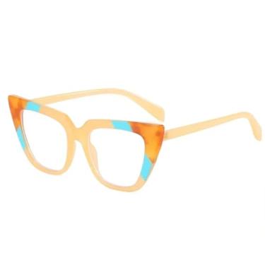 Imagem de Óculos de sol femininos anti-luz azul, armação de óculos estilo olho de gato, lentes transparentes, tendência, óculos de leitura femininos (amarelo gelatinoso)