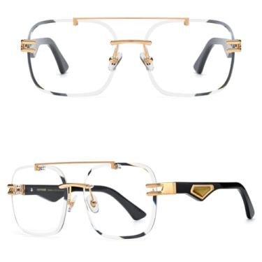 Imagem de VFDHN Óculos de grau grandes e luxuosos sem aro e sem armação para homens e mulheres (0042 dourado e preto)