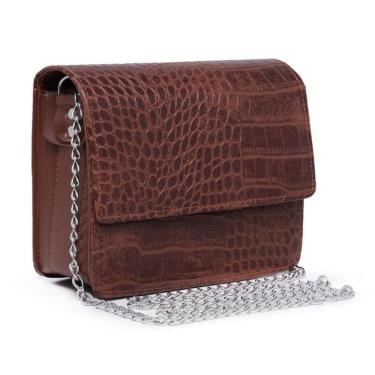 Imagem de Bolsa Croco Feminina com Alça de Corrente e Alça de Mão Tendência para o Dia a Dia e Festa
