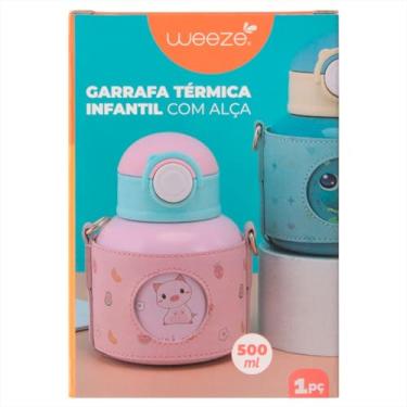 Imagem de GARRAFA TÉRMICA INFANTIL ALÇA 500ML AÇO INOX E PLÁSTICO 10,5CM X 10,5CM X 15CM