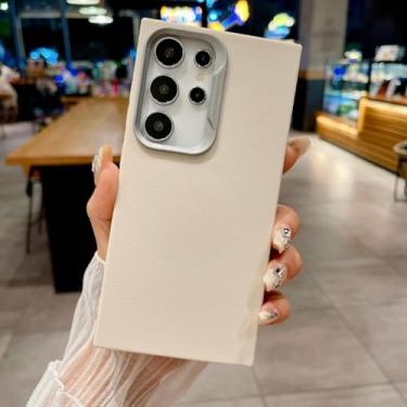 Imagem de HJZSZX Capa de celular de couro sólida de luxo magnética para Samsung Galaxy S24, capa traseira à prova de choque (para Samsung Galaxy S24/branco)