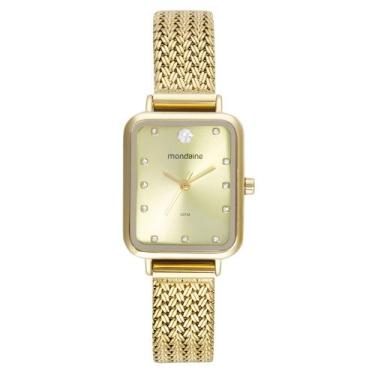 Imagem de Relogio Mondaine Feminino dourado quadrado retangular pequeno cravejad