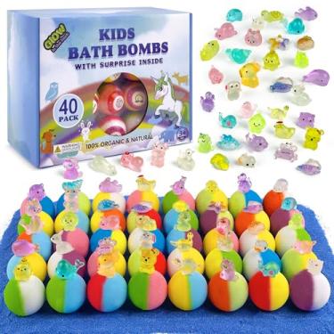 Imagem de Bombas de banho para crianças com brinquedos internos – Pacote com 40 bombas de banho naturais orgânicas surpresa (Dino/Unicórnio/Marinho) brinquedos infantis para meninos e meninas, conjunto de