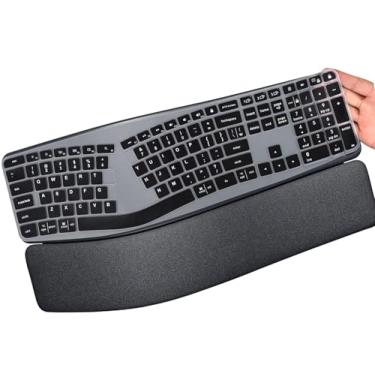 Imagem de Capa de teclado para teclado ergonômico sem fio Logitech Ergo K860, película protetora de teclado de silicone à prova d'água para Logitech K860, Logitech K860, preta