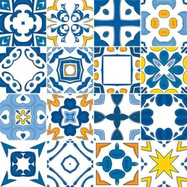 Imagem de Adesivo de Azulejo - Ladrilho Hidráulico - 20cm x 20cm - 16un - 369Azg