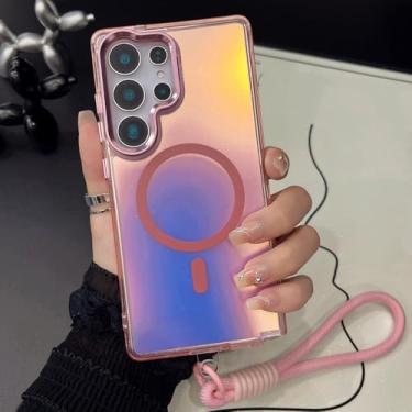 Imagem de Capa com alça magnética gradiente para Samsung S25 Ultra S24 Plus S23 FE A55 A35 A16 A54 A34 A24 A14 A06 A53 A13, rosa, para Galaxy S25