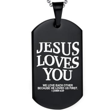 Imagem de DOMYUHAO Colar Jesus Loves You Christian Religion Dog Tag Presentes para Homens Mulheres - Presentes de Pingente de Casamento Cristão Inoxidável Gravado Personalizada