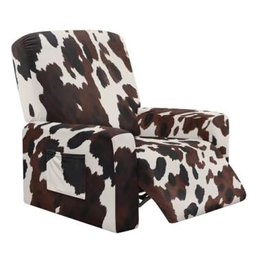 Imagem de Wiryuouvt Capa para cadeira reclinável marrom Lazyboy com estampa de vaca para cadeira reclinável com descanso para os pés, 1 almofada reclinável, capa de sofá elástica para casa, macia com elástico