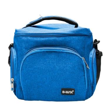 Imagem de Bolsa Térmica Para Alimentos Quentes e Frios Marmita Multiuso 2 Litros Para Trabalho Academia Escola Viagem Piquenique Passeio Lancheira Térmica Oxford com Manta Laminada - Azul