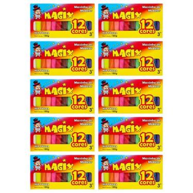 Imagem de Kit 10 Massinha De Modelar 12 Cores Magix 180g Multicolor