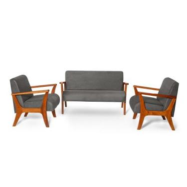 Imagem de Conjunto de Poltronas Estofadas em Madeira Maciça Cléo Cinza  Straub W