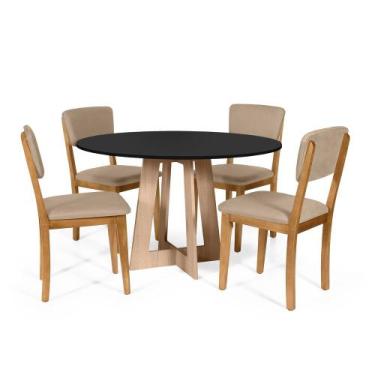 Imagem de Mesa de Jantar Redonda Montreal Pret/Jade com 4 Cadeiras Estofadas Ell