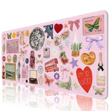 Imagem de Tapete de mesa rosa, protetor de couro para mesa, 2GG, mouse pad grande, mouse pad para computador, laptop, para desktop, impermeável, antiderrapante, para escritório e casa, adesivos coloridos