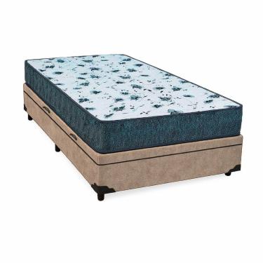 Imagem de Cama Box Baú Solteiro 88 Suede Bege Com Colchão Alegro Espuma D28 Cinza 58x88x188