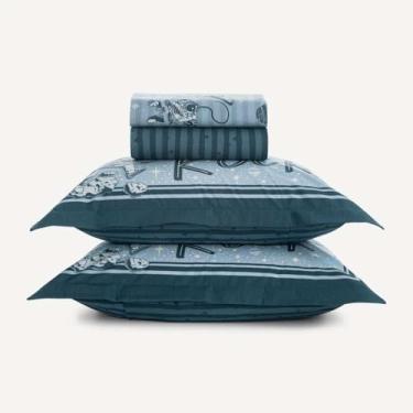 Imagem de Jogo de Cama Lençol Infantil Casal 100% Algodão 200 Fios Espacial 4 Peças Karsten (Azul, Espacial)
