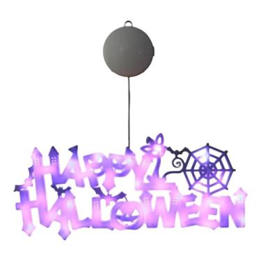 Imagem de predolo Letreiro de com luzes de Halloween para pendurar na porta da fazenda, quarto, decoração de parede, letreiro de LED, decoração de, Roxo
