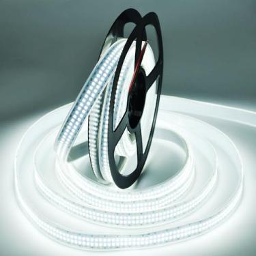 Imagem de HAASHADA Fita de LED de fileira dupla, super brilhante regulável CC 12 V 16,4 pés/5 m SMD 2025 3120 LEDs fita de fita de fita à prova d'água para decoração de iluminação de sala de casa (luz do dia