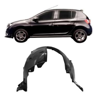 Imagem de Parabarro dianteiro compatível com Sandero 2014 a 2022 e Logan 2014 a 2022 lado esquerdo, peça automotiva de proteção contra barro, pedras e detritos, garantindo segurança da suspensão e motor