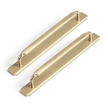Imagem de Goo-Ki Pacote com 2 puxadores de armário com espaçador de placa traseira, orifício central de 18 cm champanhe bronze liga de zinco ferragens de cozinha para gaveta de bar, 2202-UBR-192-G020